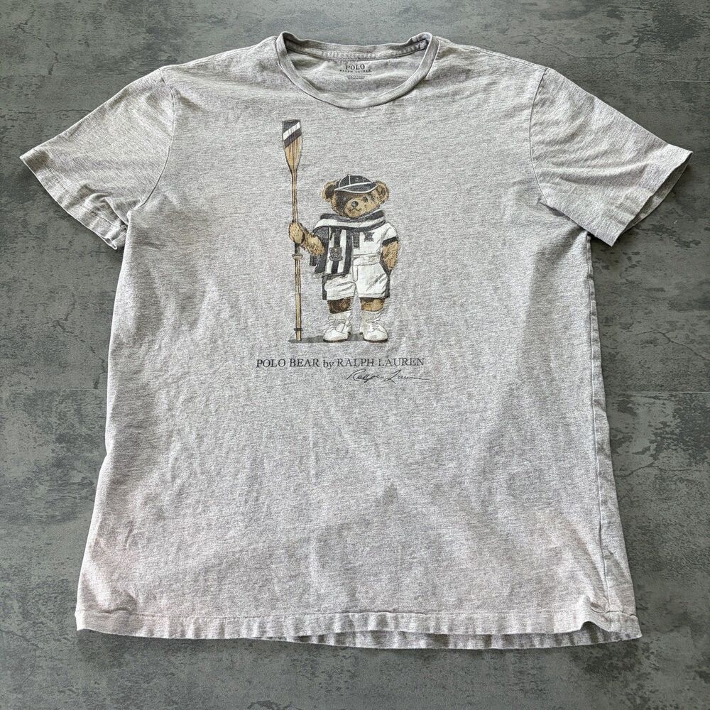 Polo Ralph Lauren Mens Polo Bear Rowing Oar Graphic T-Shirt Grey Tee L